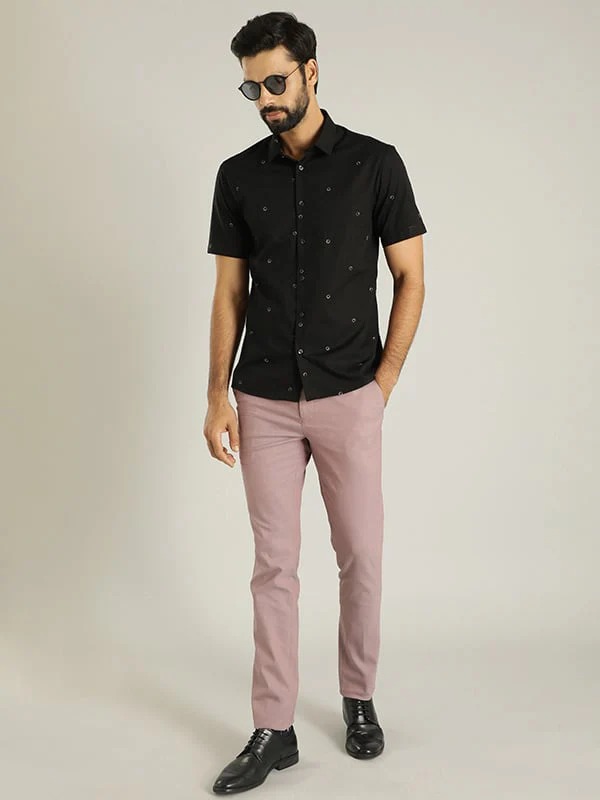Indian Terrain Men's Comfort Fit Solid Pink Trousers